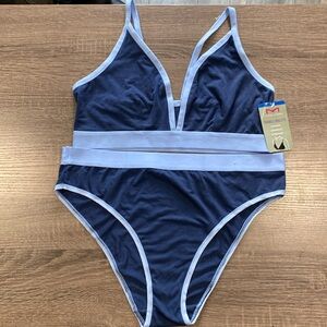 Maidenform Naturally Soft Triangle Bralette & High Leg Panty Set - Navy/Blue XL